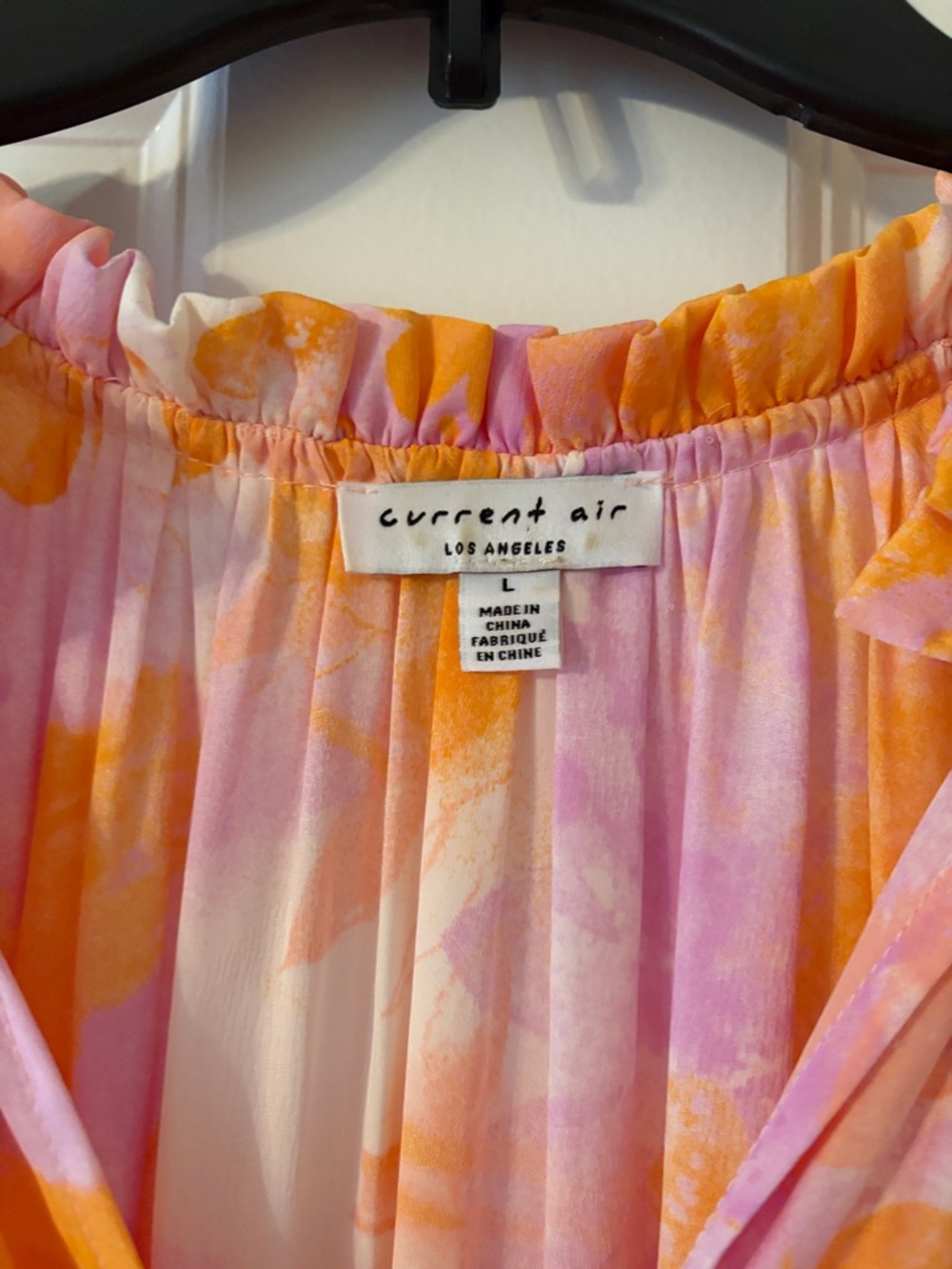 Anthropologie Pink & Orange Ruffled V-Neck Tiered Dress - Picture 2 of 9